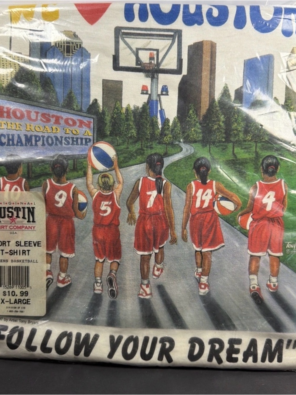Houston Basketball Vtg1997 Sealed Tshirt Follow Your Dream T. Bryant Original XL